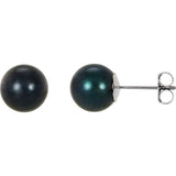 14K White Gold  8 mm Cultured Black Akoya Pearl Earrings
