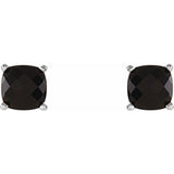 Sterling Silver 5x5 mm Cushion Natural  Black Onyx Earrings