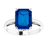 14K White Gold Lab-Grown Blue Sapphire Scroll Setting® Ring