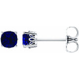 14K White Gold 4x4 mm Cushion Lab-Grown Blue Sapphire Earrings