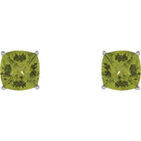 14K White Gold 6x6 mm Cushion Natural Peridot Earrings