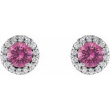14K White Gold 4 mm Natural Pink Sapphire & 1/10 CTW Natural Diamond Earrings