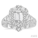 1 1/10 Ctw Emerald Shape Baguette and Round Cut Diamond Semi-Mount Engagement Ring in 14K White Gold