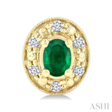 4x3 MM Oval Shaped Emerald and 1/10 Ctw Round Cut Diamond Earrings in 14K Yellow Gold