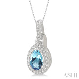 7x5 MM Pear Shape Aquamarine and 1/10 Ctw Round Cut Diamond Pendant in 10K White Gold with Chain
