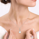 7x7 MM Round Shape Cultured Pearl and 1/6 Ctw Twisted Loop Round Cut Diamond Pendant With Chain in 10K White Gold