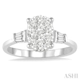 5/8 Ctw Oval Shape Lovebright Baguette and Round Cut Diamond Cluster Ring in 14K White Gold