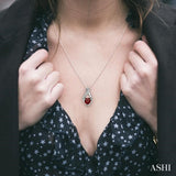 7x7 MM Heart Shape Garnet and 1/20 Ctw Round Cut Diamond Semi-Precious Pendant in 10K White Gold with Chain