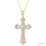 3/4 Ctw Lovebright Round Cut Diamond Cross Pendant With Chain in 14K Yellow and White Gold