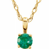 14K Yellow 3 mm Imitation Emerald Youth Solitaire 14