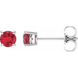 14K White 4 mm Lab-Grown Ruby Stud Earrings