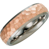 Titanium & 18K Rose Gold-Plated Inlay 7 mm Beveled-Edge Band Size 10.5