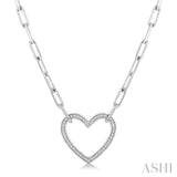 1/10 Ctw Round Cut Diamond Heart Pendant With Paperclip Chain in Sterling Silver