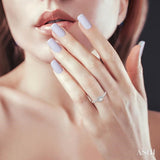 1/3 Ctw Oval Shape Round Cut Diamond Fashion Petite Ring with 1/6 Ct Oval Cut Center Stone in 14K White Gold