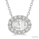1/4 Ctw Oval and Round Cut Diamond Halo Fashion Petite Pendant With Chain in 14K White Gold