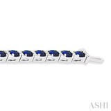 4X3 MM Oval Cut Sapphire and 1/3 Ctw Round Cut Diamond Precious Bracelet in 14K White Gold