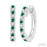 1.35 MM Round Shape Emerald and 1/10 Ctw Petite Round Cut Diamond Precious Fashion Huggies in 10K White Gold