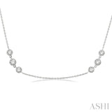 2 Ctw Three Stone Bezel Set Round Cut Diamond Station Necklace in 14K White Gold