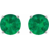 14K White 6 mm Lab-Grown Emerald Stud Earrings