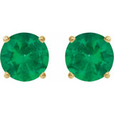 14K Yellow 7 mm Lab-Grown Emerald Earrings