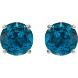 14K White 8 mm Natural London Blue Topaz Earrings