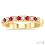 2 MM Ruby and 1/5 Ctw Round Cut Diamond Precious Wedding Band in 14K Yellow Gold
