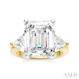 1 1/10 Ctw Emerald Shape Trillion and Round Cut Diamond Semi-Mount Engagement Ring in 14K yellow and White Gold