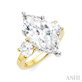 1 1/10 Ctw Tri-Mount Marquise Shape Center Round Cut Diamond Semi-Mount Engagement Ring in 14K Yellow and White Gold