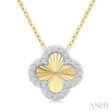 1/10 Ctw Fluted Clover Round Cut Diamond Petite Pendant in 10K Yellow & White Gold with Chain