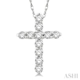 1/10 Ctw Round Cut Diamond Cross Pendant in 10K White Gold with Chain