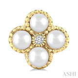 3 MM Clover Cultured Pearl and 1/50 Ctw Round Cut Diamond Fashion Earrings in 10K Yellow Gold