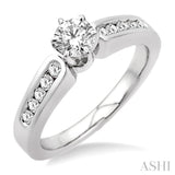 5/8 Ctw Diamond Engagement Ring with 1/3 Ct Round Cut Center Stone in 14K White Gold