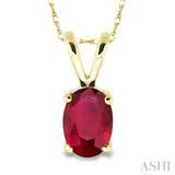 6x4MM Oval Cut Ruby Pendant in 14K Yellow Gold with Chain