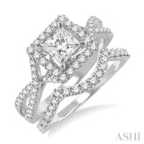 1 1/6 Ctw Diamond Wedding Set with 1 Ctw Princess Cut Engagement Ring and 1/5 Ctw Wedding Band in 14K White Gold