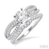 1 1/10 Ctw Diamond Wedding Set with 7/8 Ctw Round Cut Engagement Ring and 1/4 Ctw Wedding Band in 14K White Gold