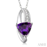 8x8mm Trillion Cut Amethyst and 1/20 Ctw Single Cut Diamond Pendant in 10K White Gold with Chain