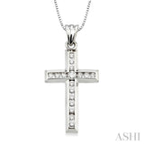 1/2 Ctw Round Cut Diamond Cross Pendant in 14K White Gold with Chain