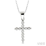 1/10 Ctw Round Cut Diamond Cross Pendant in 14K White Gold with Chain