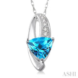 8x8mm Trillion Cut Blue Topaz and 1/20 Ctw Single Cut Diamond Pendant in 10K White Gold with Chain