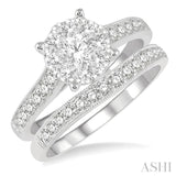 1 Ctw Diamond Wedding Set with 3/4 Ctw Lovebright Round Cut Engagement Ring and 1/4 Ctw Wedding Band in 14K White Gold