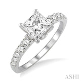 3/4 Ctw Diamond Engagement Ring with 1/2 Ct Princess Cut Center Stone in 14K White Gold