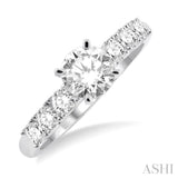 1 Ctw Diamond Engagement Ring with 5/8 Ct Round Cut Center Stone in 14K White Gold