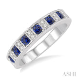 2.5 mm Round Cut Sapphire and 1/10 Ctw Round Cut Diamond Band in 14K White Gold
