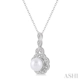 Silver Pearl & Diamond Pendant