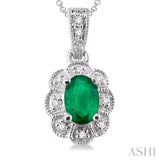 Oval Shape Silver Gemstone & Diamond Pendant