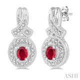 Oval Shape Silver Gemstone & Diamond Earrings