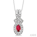 Oval Shape Silver Gemstone & Diamond Pendant