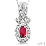 Oval Shape Silver Gemstone & Diamond Pendant