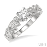 1/2 Ctw Diamond Engagement Ring with 1/3 Ct Round Cut Center Stone in 14K White Gold