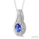 Oval Shape Silver Gemstone & Diamond Pendant